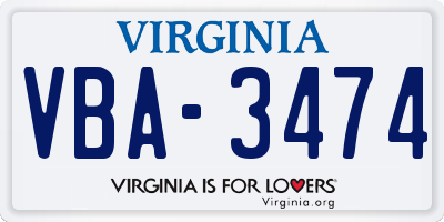 VA license plate VBA3474