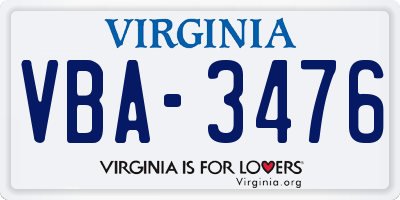 VA license plate VBA3476
