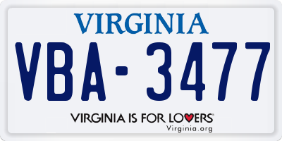 VA license plate VBA3477