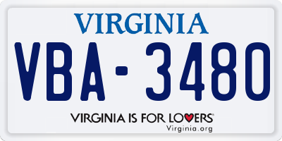 VA license plate VBA3480