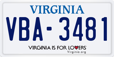 VA license plate VBA3481