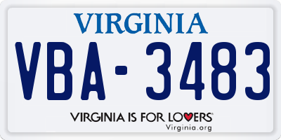 VA license plate VBA3483