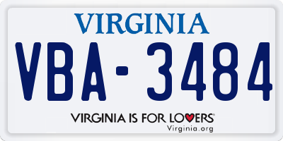 VA license plate VBA3484