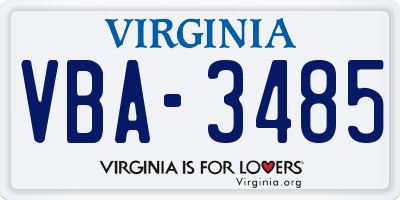 VA license plate VBA3485
