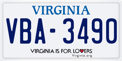 VA license plate VBA3490