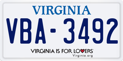 VA license plate VBA3492