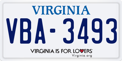 VA license plate VBA3493