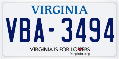 VA license plate VBA3494