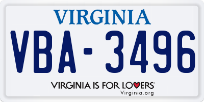 VA license plate VBA3496
