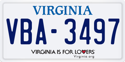 VA license plate VBA3497