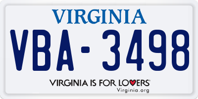 VA license plate VBA3498