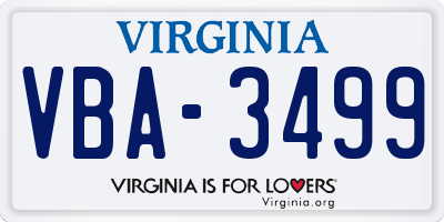 VA license plate VBA3499
