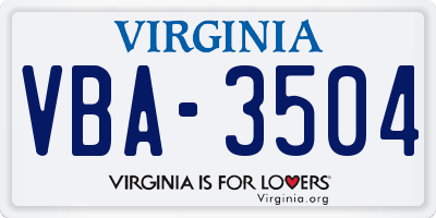 VA license plate VBA3504