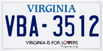 VA license plate VBA3512