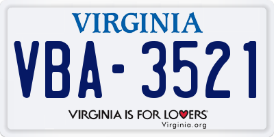 VA license plate VBA3521