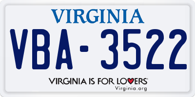 VA license plate VBA3522