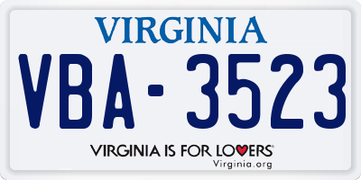 VA license plate VBA3523
