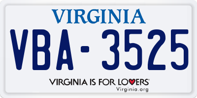 VA license plate VBA3525