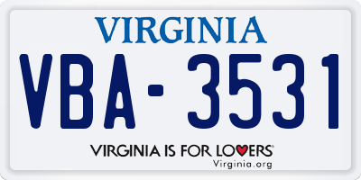 VA license plate VBA3531