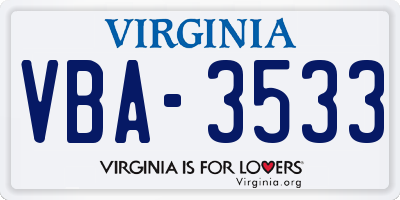 VA license plate VBA3533