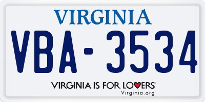VA license plate VBA3534