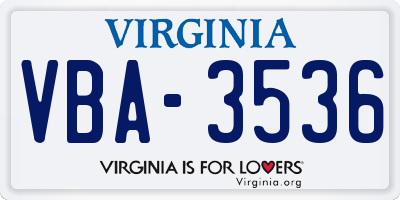 VA license plate VBA3536