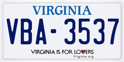 VA license plate VBA3537
