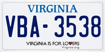 VA license plate VBA3538