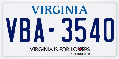 VA license plate VBA3540