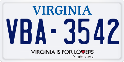 VA license plate VBA3542