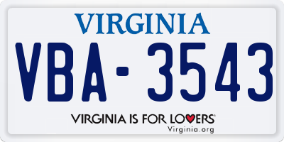 VA license plate VBA3543
