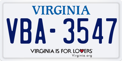 VA license plate VBA3547