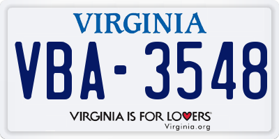 VA license plate VBA3548