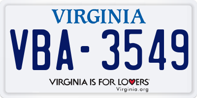 VA license plate VBA3549