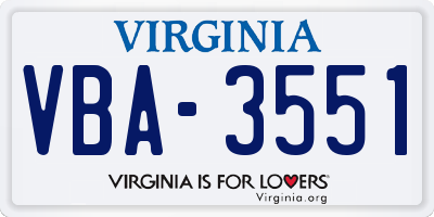 VA license plate VBA3551