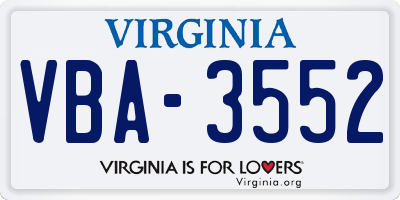 VA license plate VBA3552