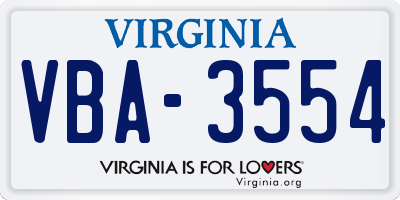 VA license plate VBA3554