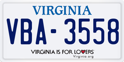 VA license plate VBA3558