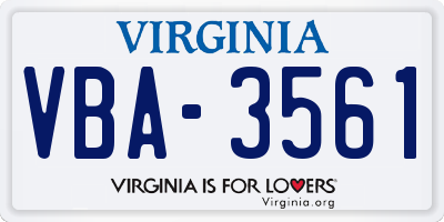 VA license plate VBA3561