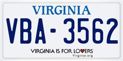 VA license plate VBA3562