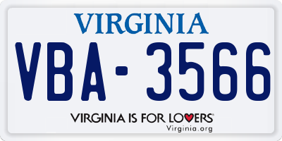 VA license plate VBA3566