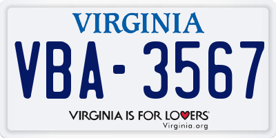 VA license plate VBA3567