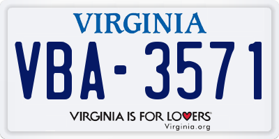 VA license plate VBA3571