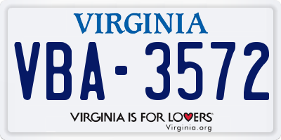 VA license plate VBA3572