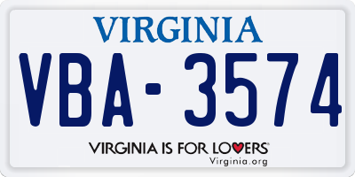 VA license plate VBA3574
