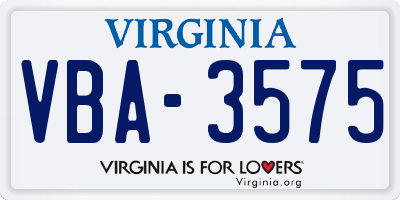VA license plate VBA3575