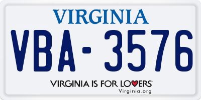 VA license plate VBA3576