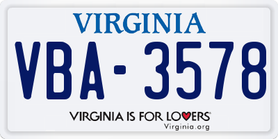 VA license plate VBA3578