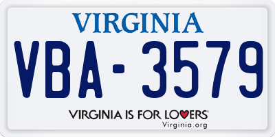 VA license plate VBA3579