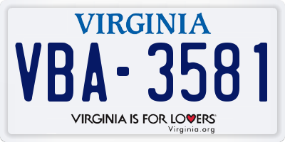 VA license plate VBA3581